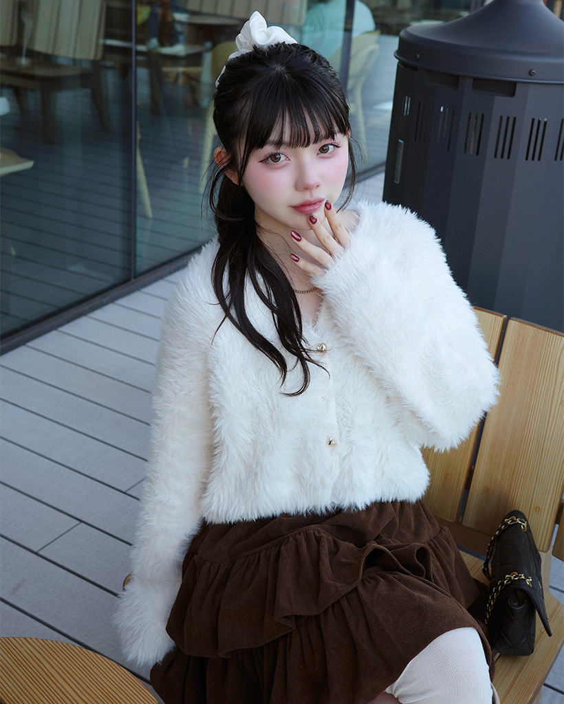 ハートボタンファーカーディガン