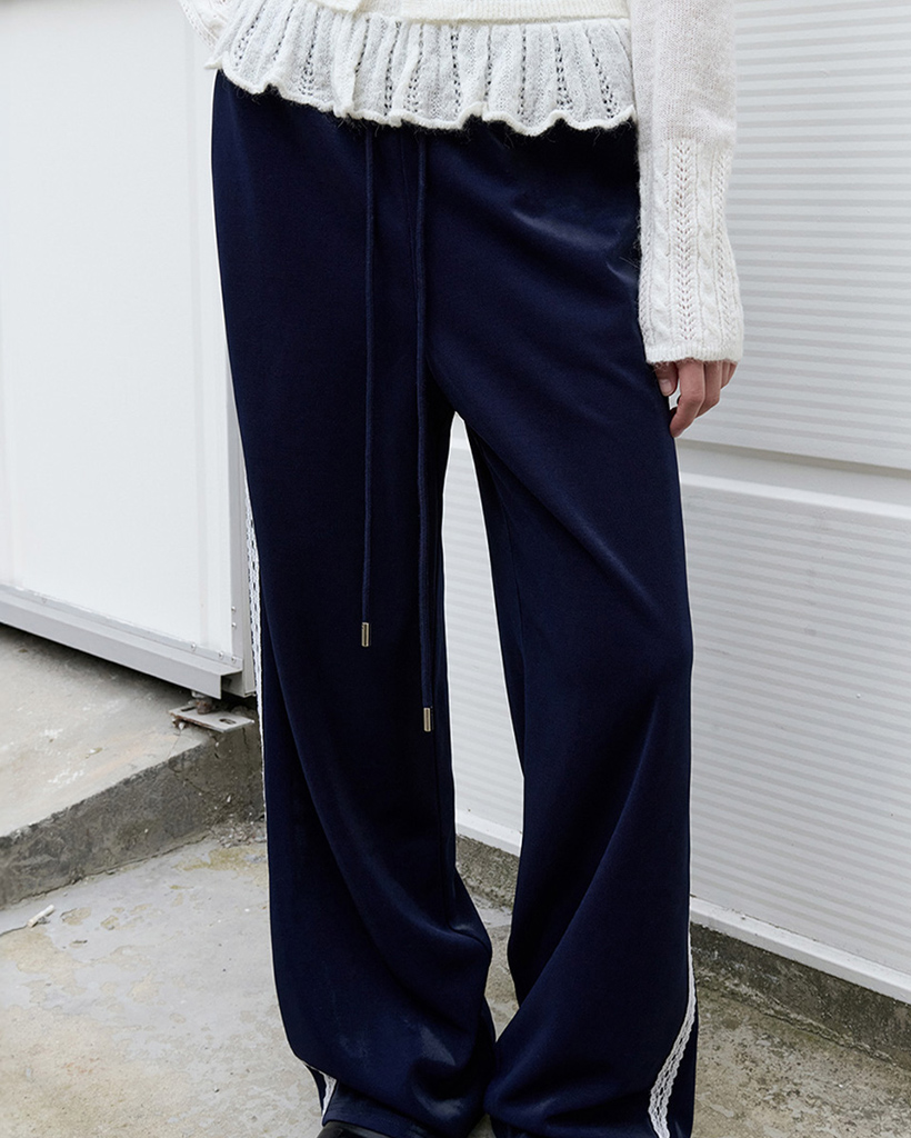 LACE WIDE TRACK PANTS NAVY | ファッション通販サイト NUGU