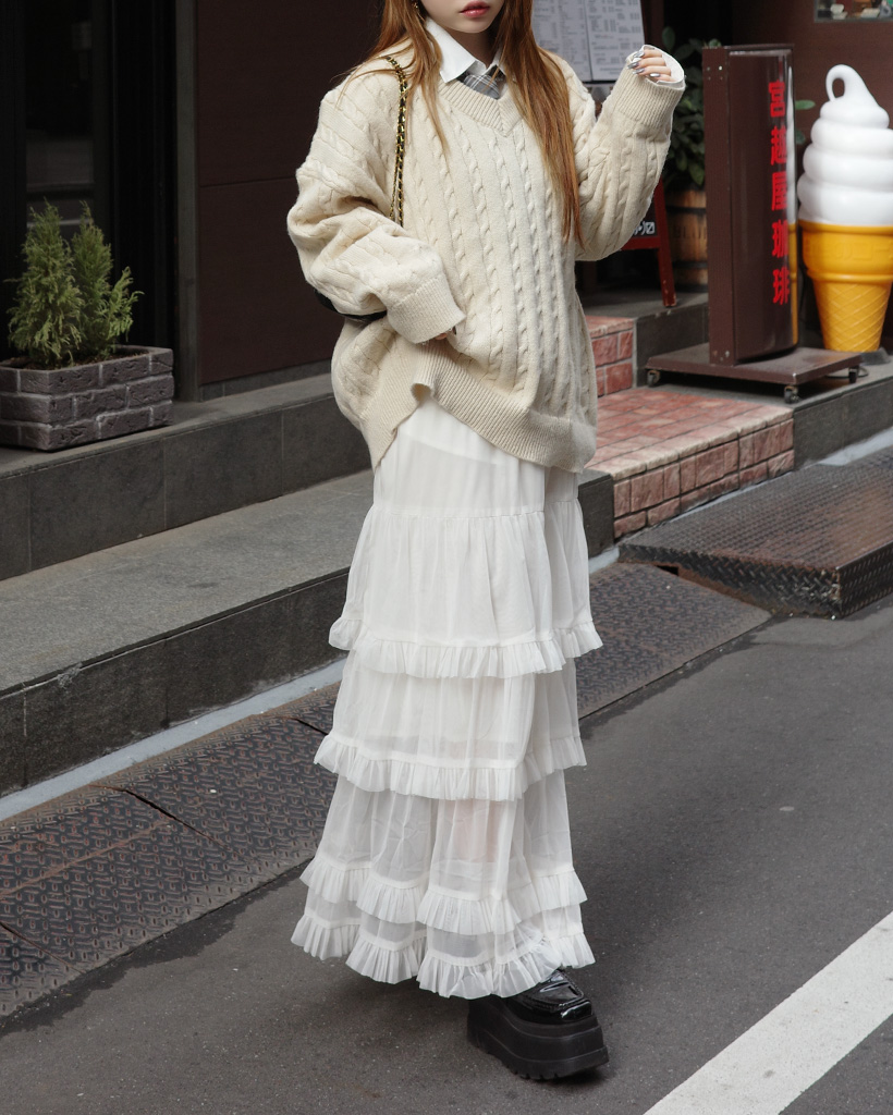 シフォンティアードロングスカート