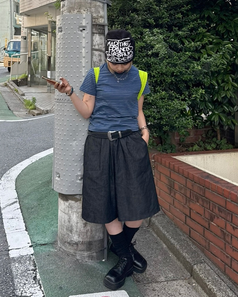 シンプルバンディングバミューダデニムパンツ