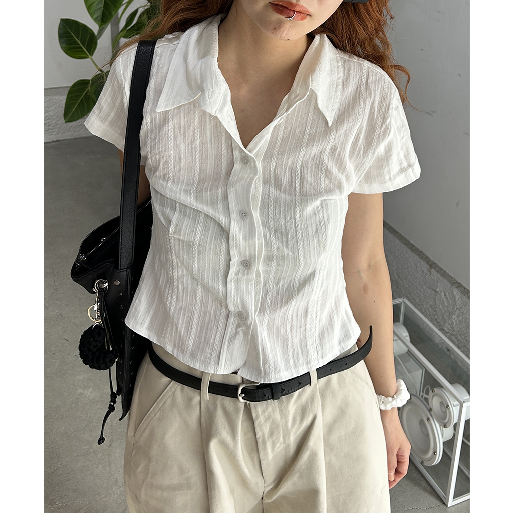 トップス lgb129 Vintage Rib Boatneck T-shirt With Lettuce Trim For Women | J