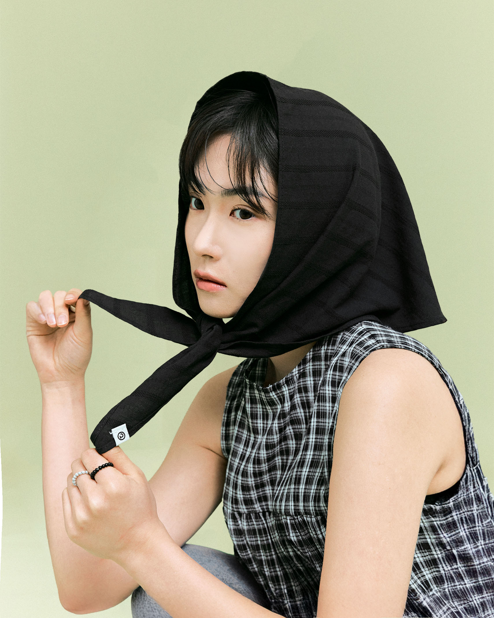 [BEST 50] [5回再販](ORIGINAL) ラインコットンスカーフ(black)