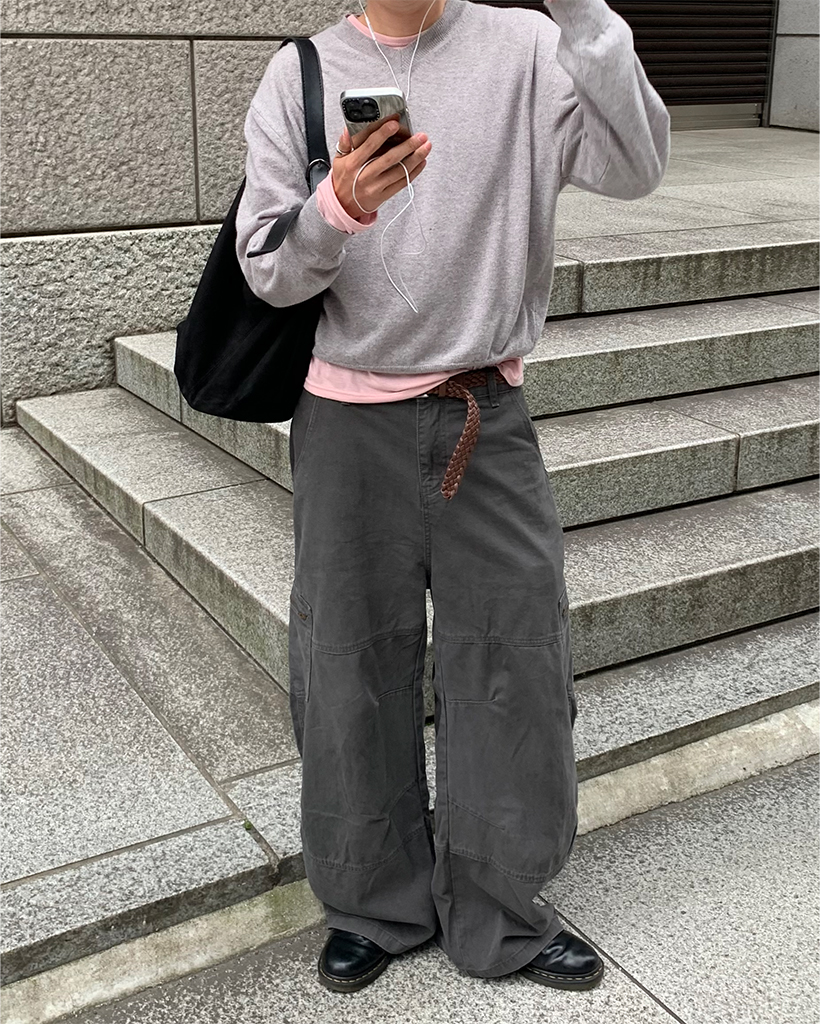 ピグメントサイドポケット ステッチポイント ワイドコットンパンツ