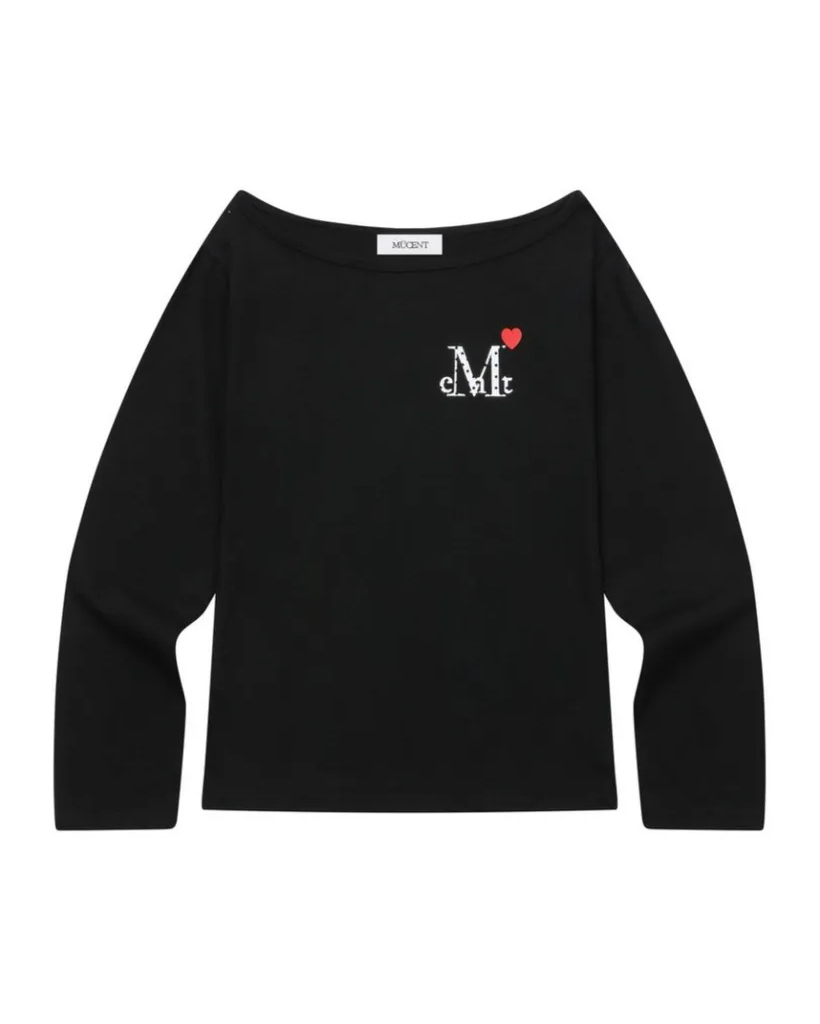 Lovelits Mini Heart Logo One-Shoulder Long-Sleeve Tee (2 Colors)