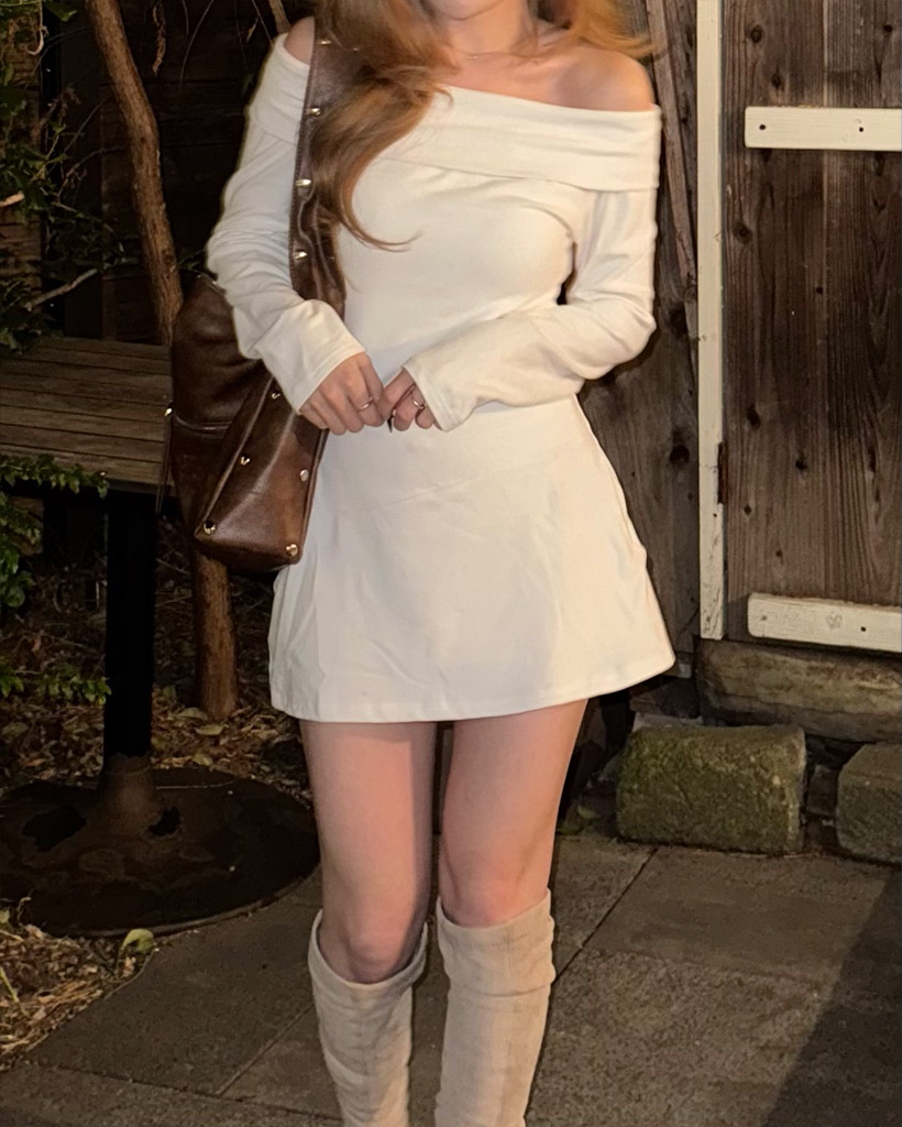 オフショルダースリムワンピース