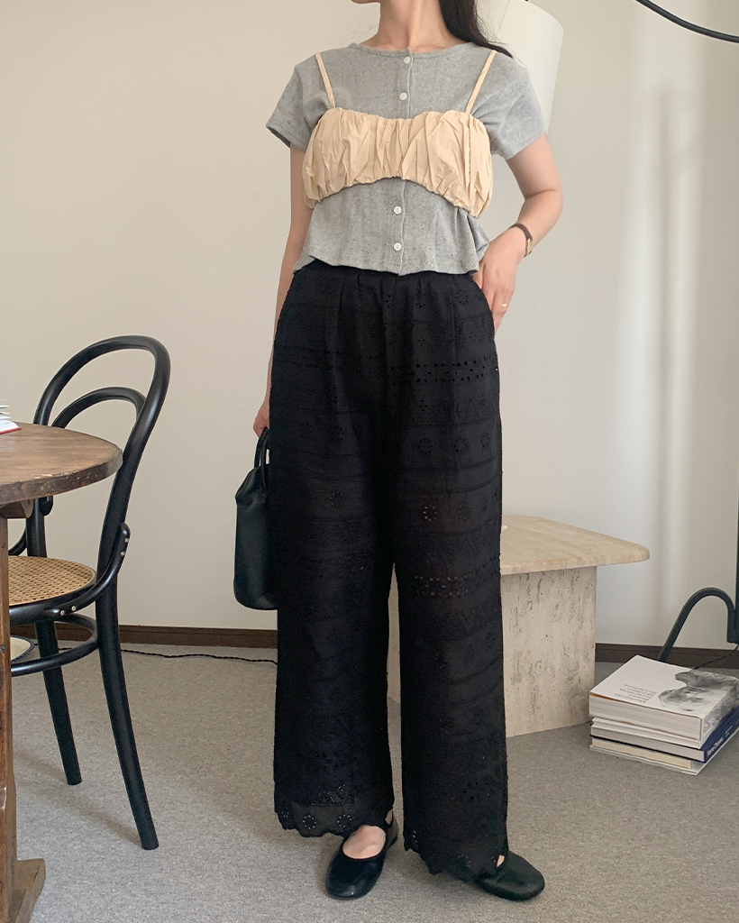 刺繍パンチングレースバンディングパンツ