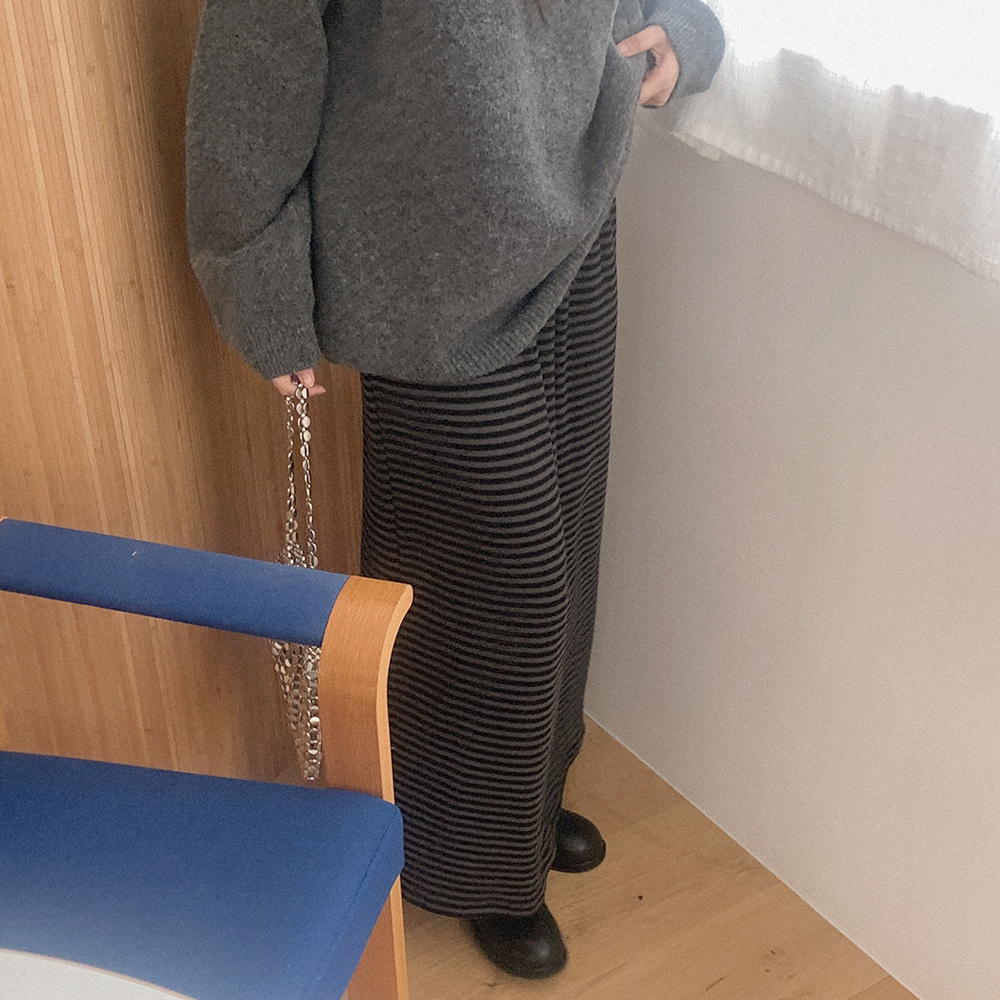 (3color)ストライプピーチ起毛ロングスカート