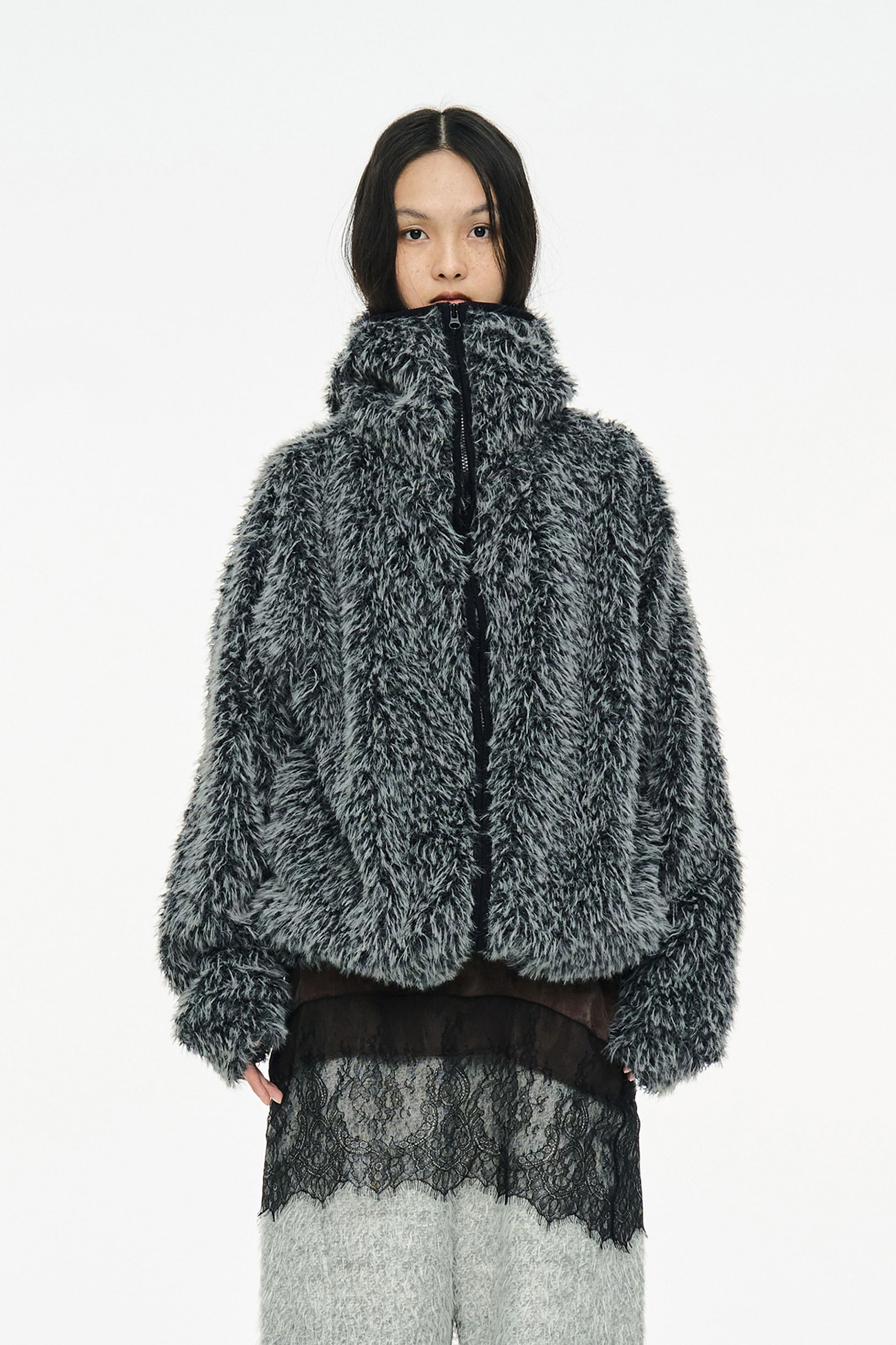 HAIRY BALACLAVA ZIP UP / CHARCOAL