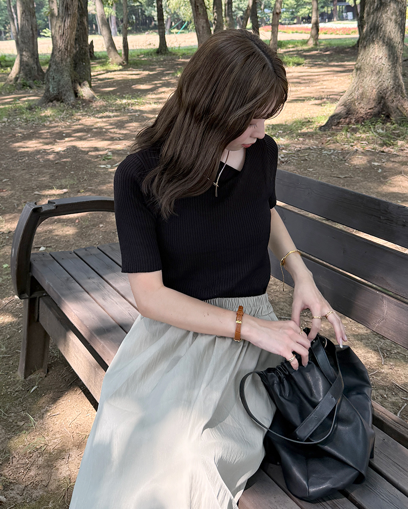 アンバランスリブ半袖ニット | ファッション通販サイト NUGU