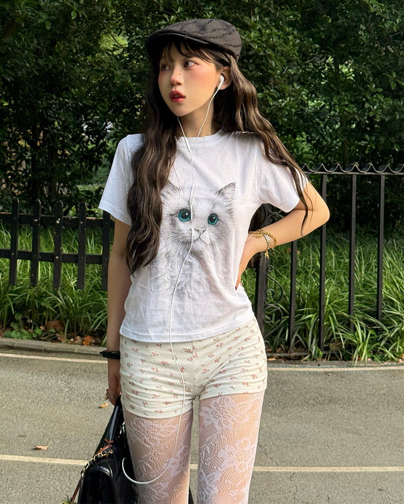 キャットプリントTシャツ