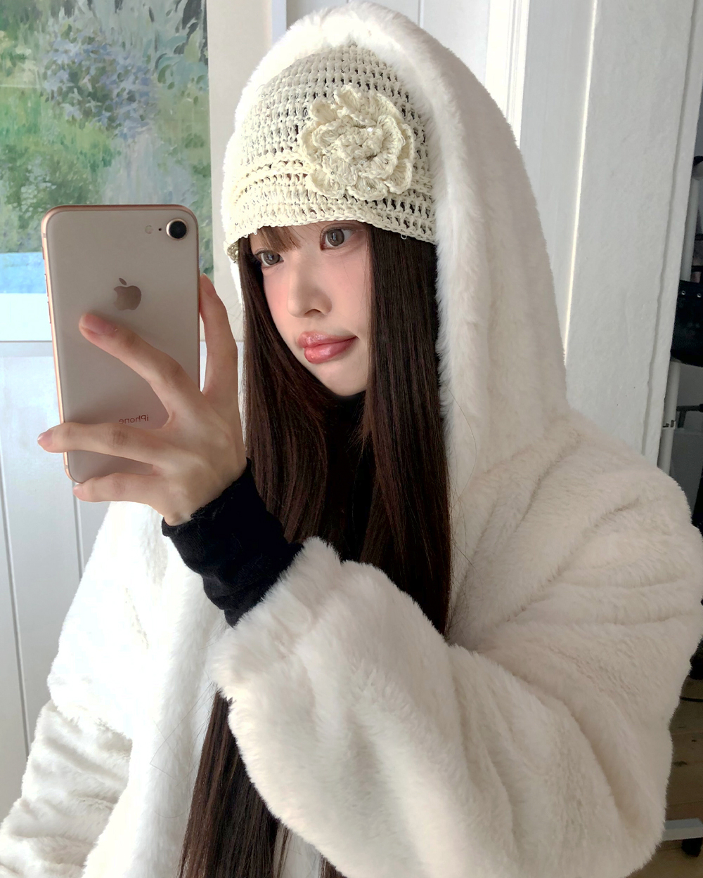 フラワーモチーフニット / ビーニーセット