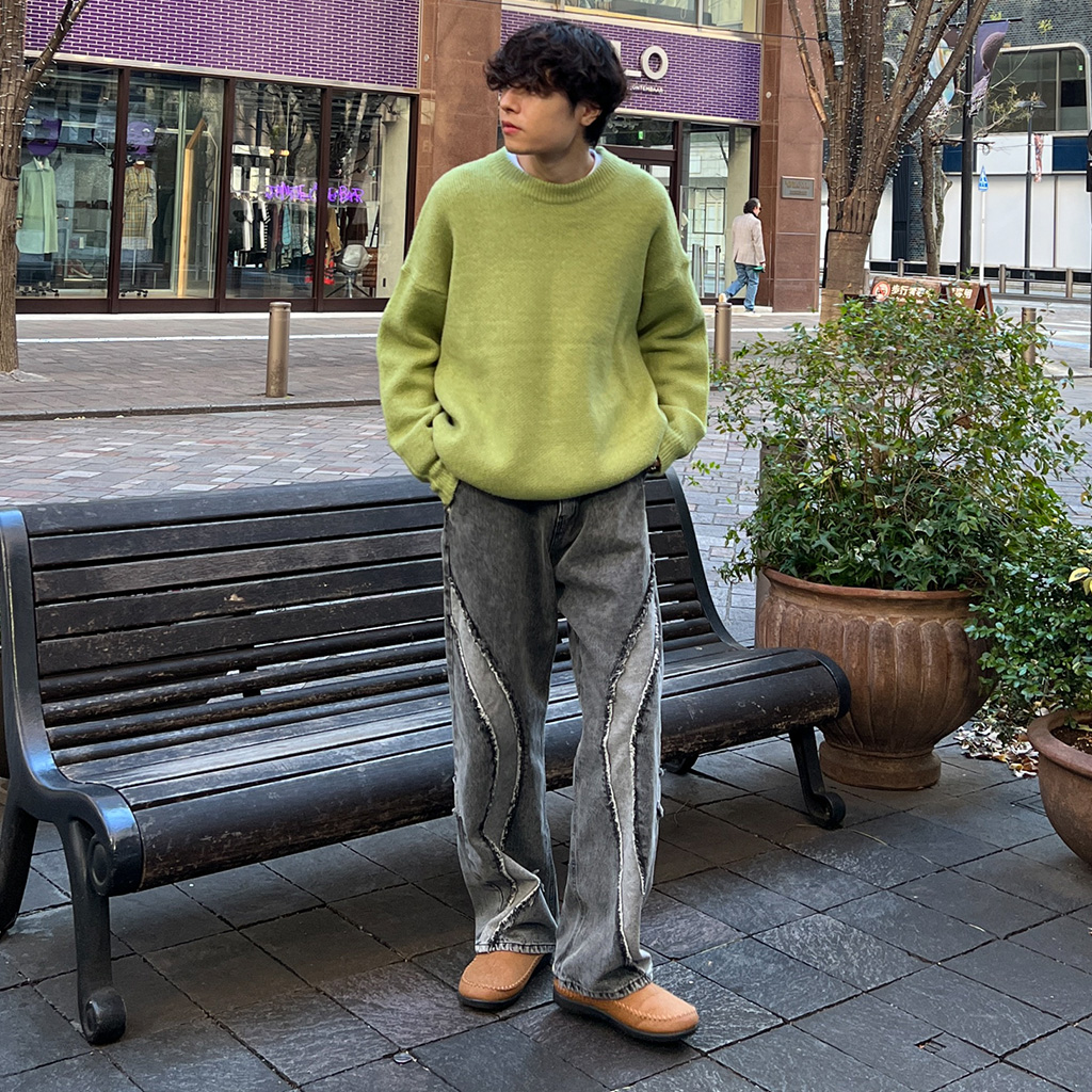 バイカラーデニム（ブラック） ユニークバイカラーデニムパンツ | ファッション通販サイト NUGU