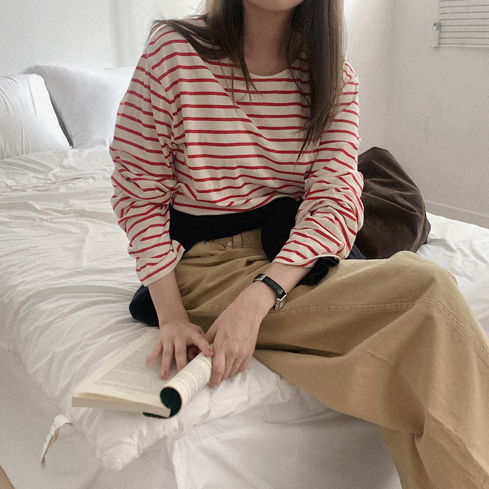 コットンボーダー長袖Ｔシャツ