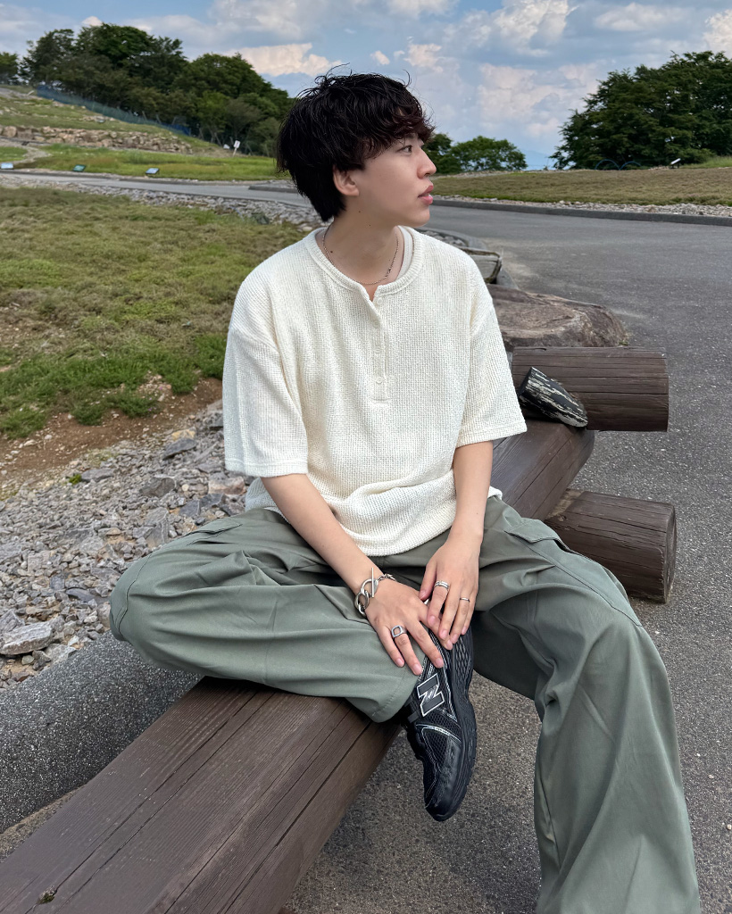 ワッフル ヘンリーネック半袖ニットTシャツ