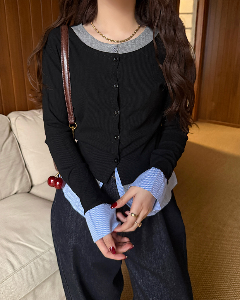 シャツレイヤードカーディガン