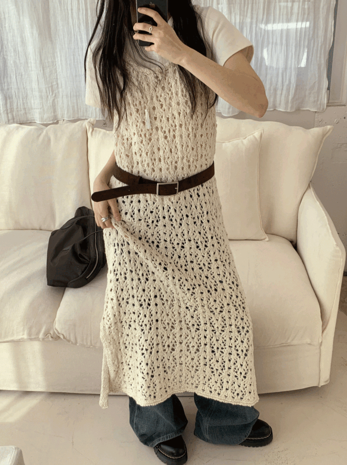 メッシュニットレイヤードワンピース