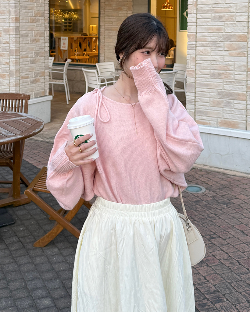 アンバランスショルダーリボンニット | ファッション通販サイト NUGU