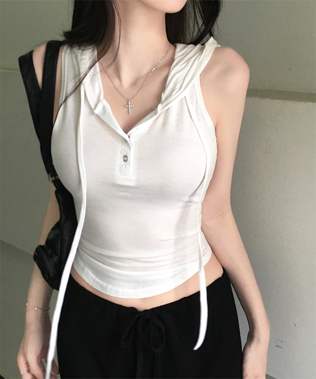スパンボタンフード付きノースリーブ | ファッション通販サイト NUGU