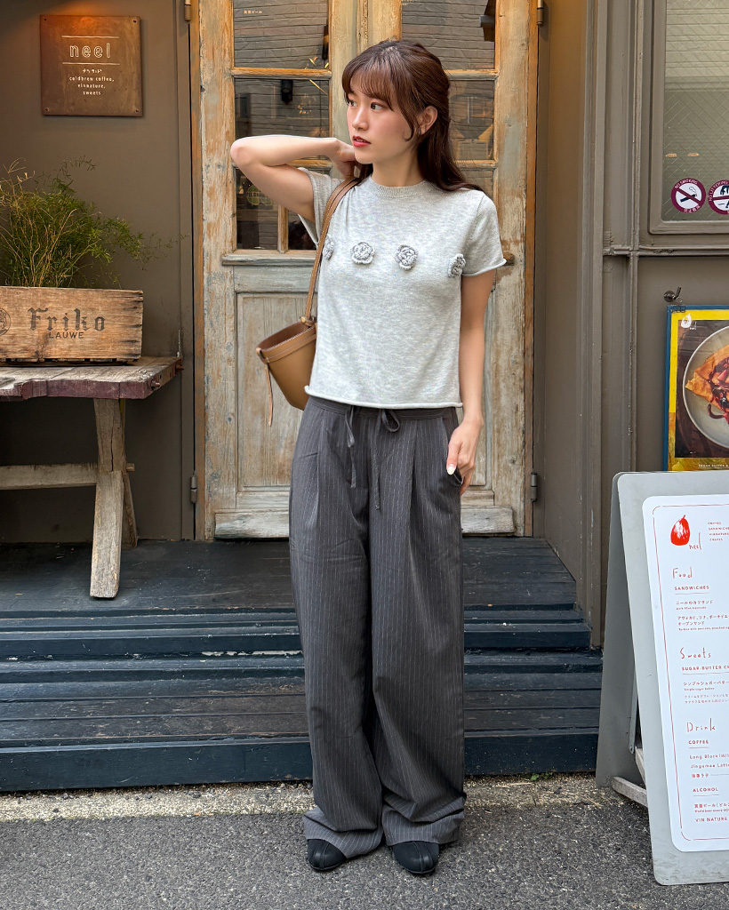 ストライプピンタックワイドパンツ