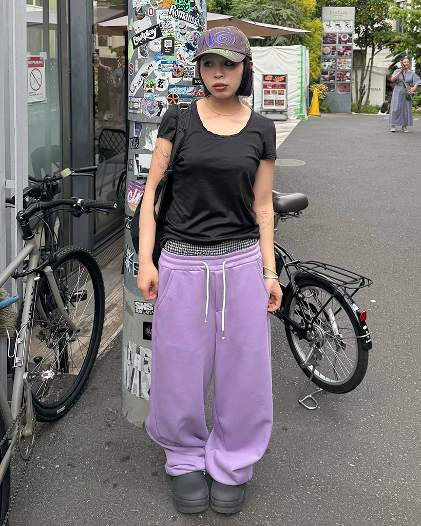 チェックレイヤードスウェットパンツ