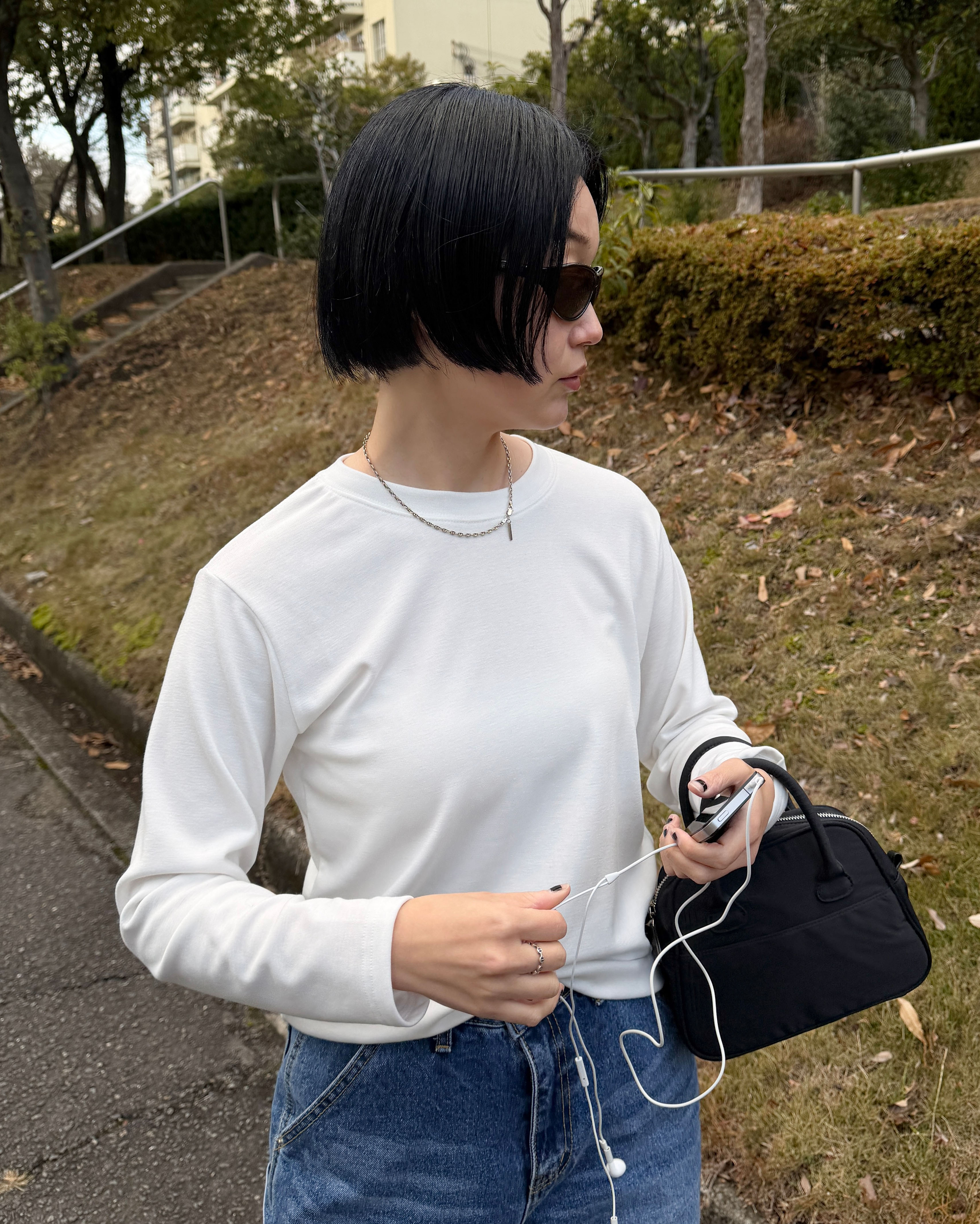 シンプル裏起毛ラウンドネックロンT