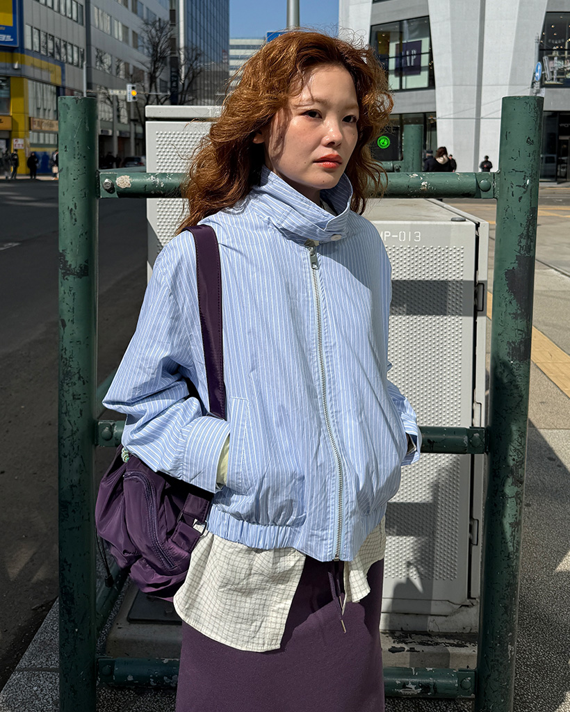 ハイネックストライプパターンブルゾン