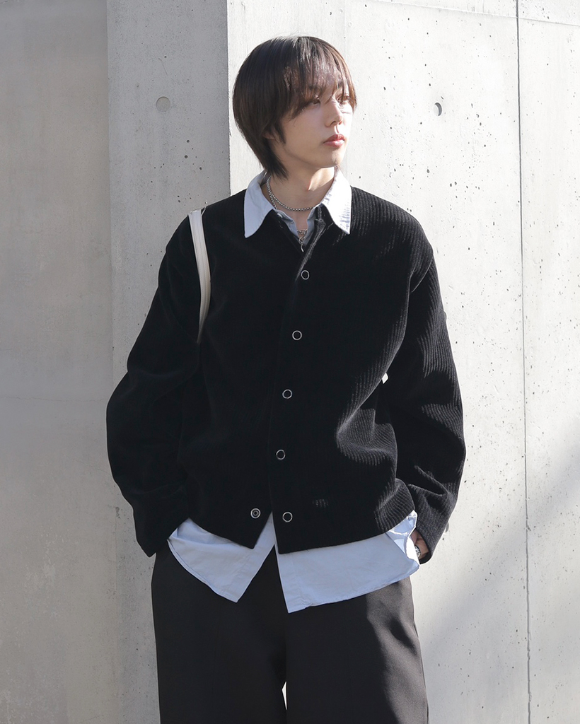 リブスナップボタンカーディガン