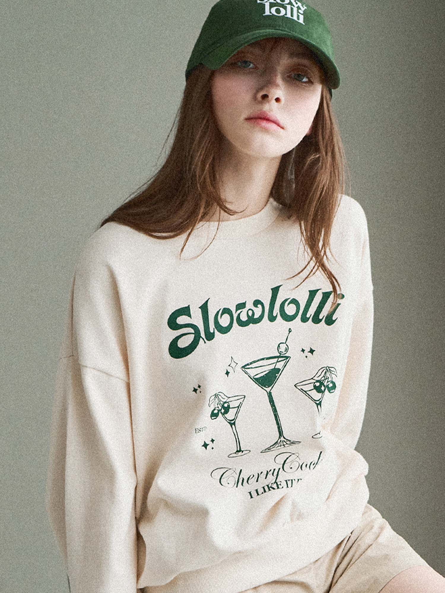 Wine-printed sweatshirt - Cream