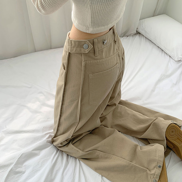 ベージュ ワイドパンツ コットン 洗える】程よいワイドシルエットですっきりと コットンベイカー