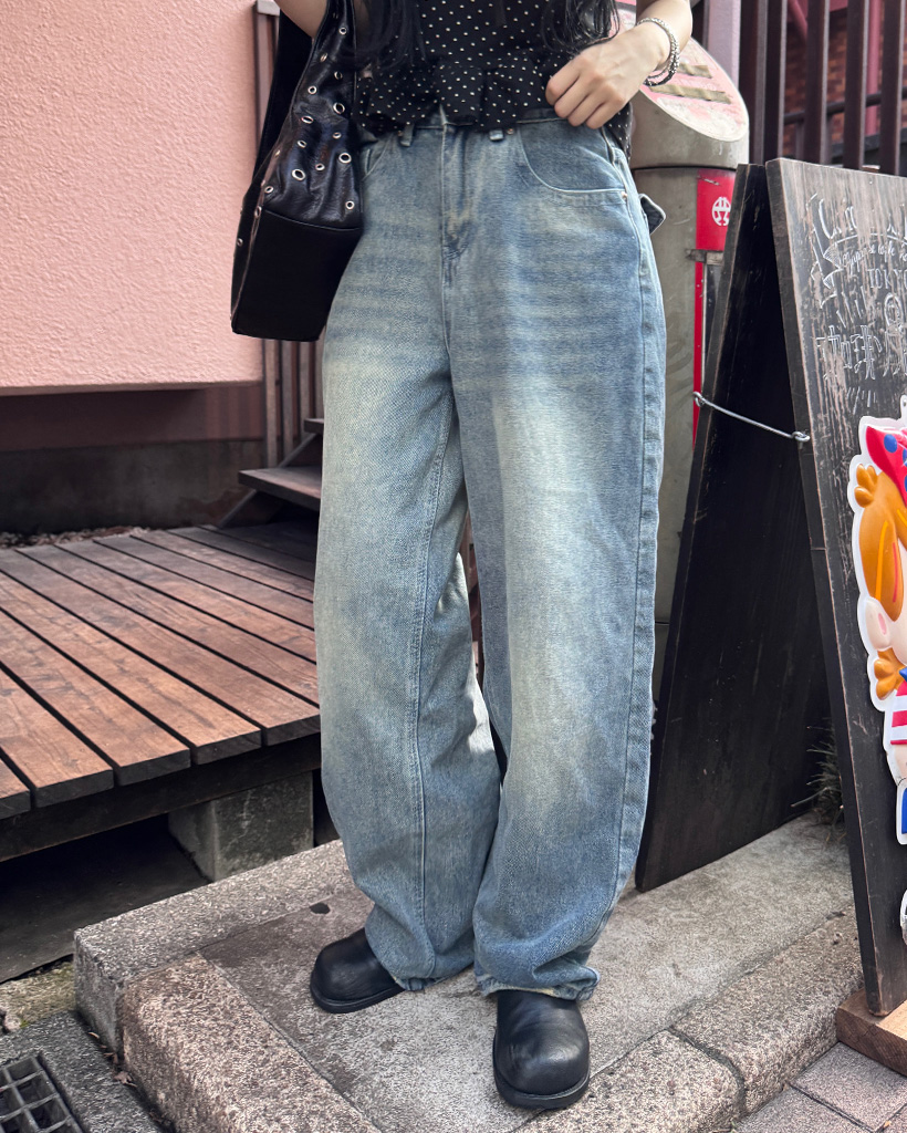 ヴィンテージウォッシュワイドフィットデニムパンツ