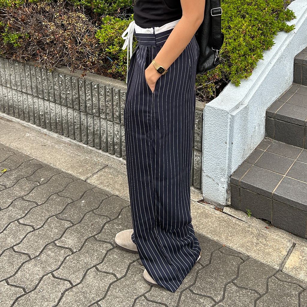 TapWater ストライプ スラックス TapWater ストライプ スラックス 秋再入荷]ストライプストレート