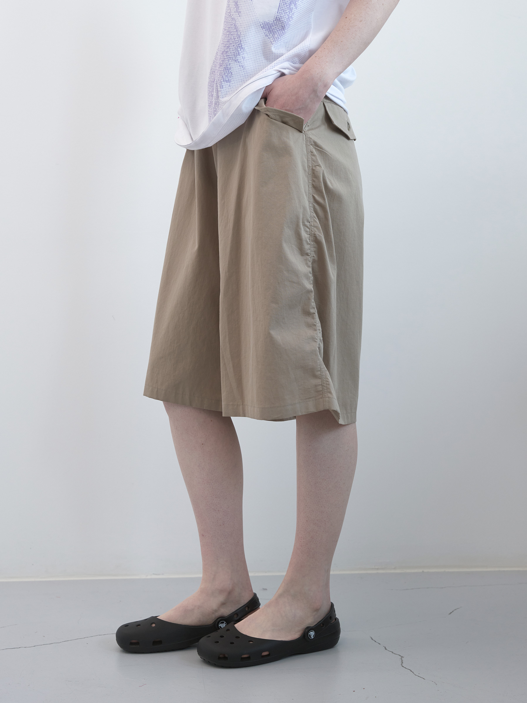Washed Cotton Combat Half Pants (Beige)
