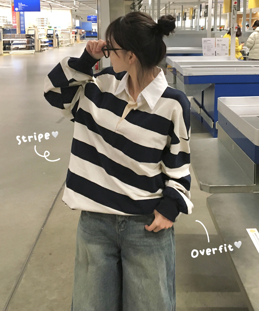 ストライプオーバーサイズ長袖ラガーシャツ | ファッション通販