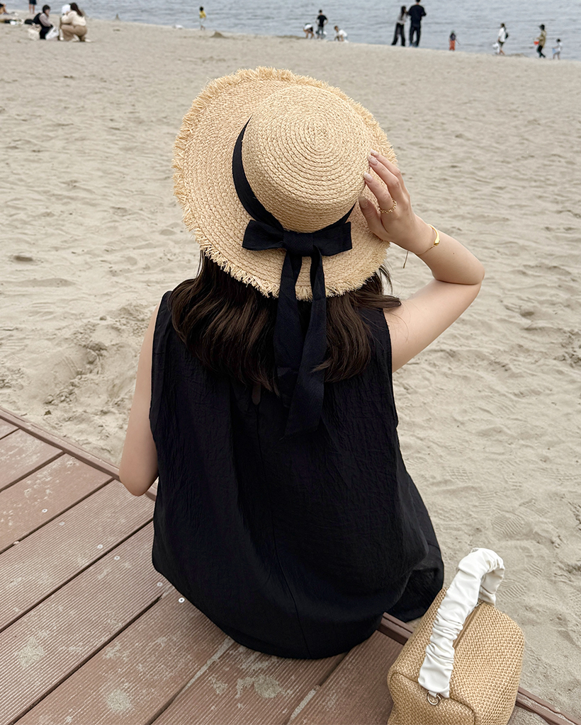 リボンストラップラタンフェドラハット