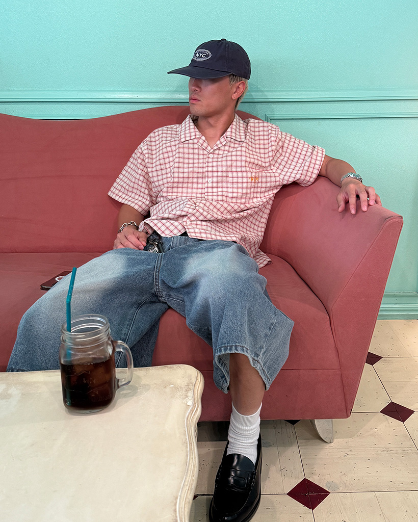 チェック刺繍半袖シャツ