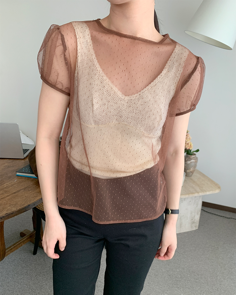 シースルーパフブラウス