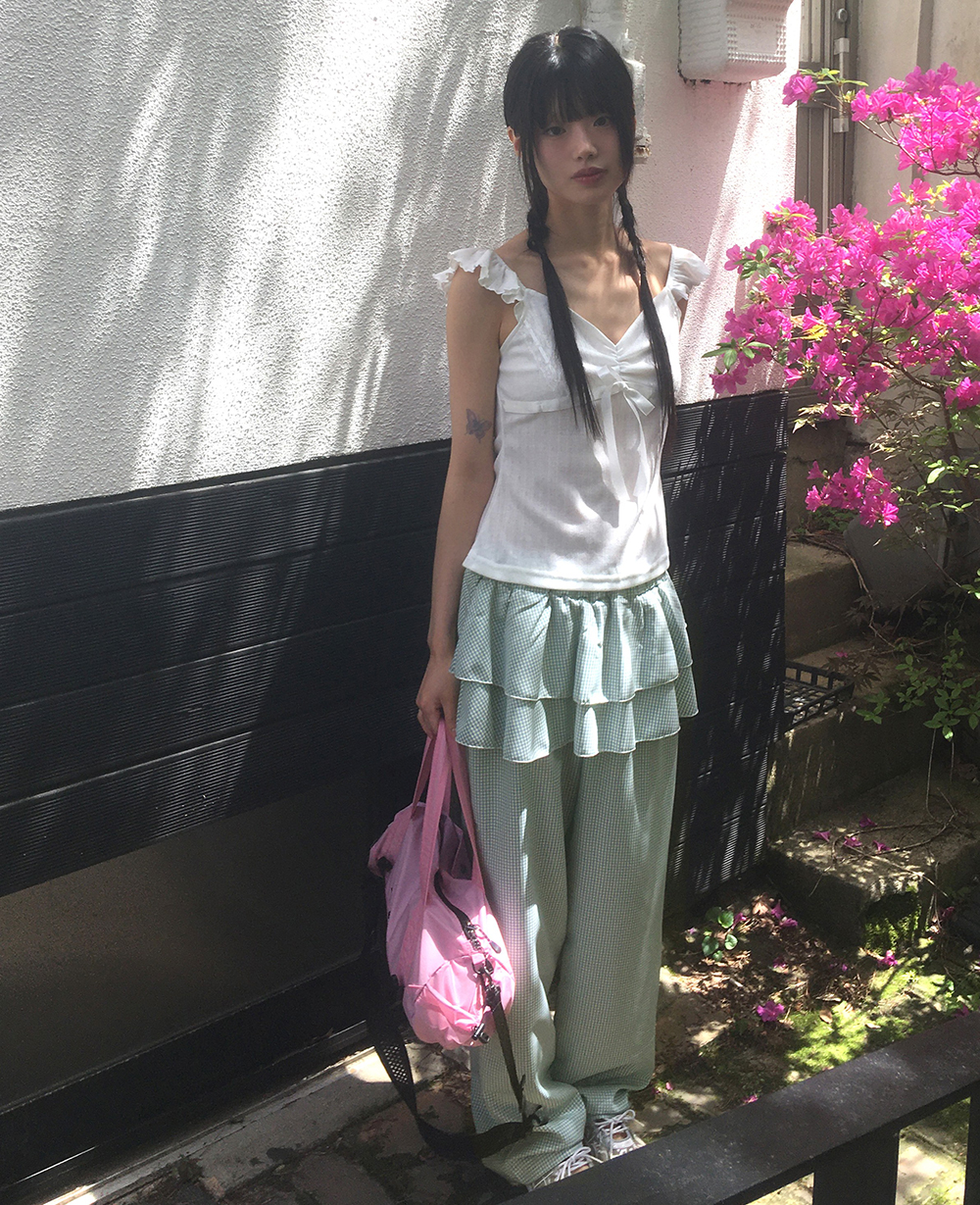 original]チェックティアードレイヤードスカートパンツ