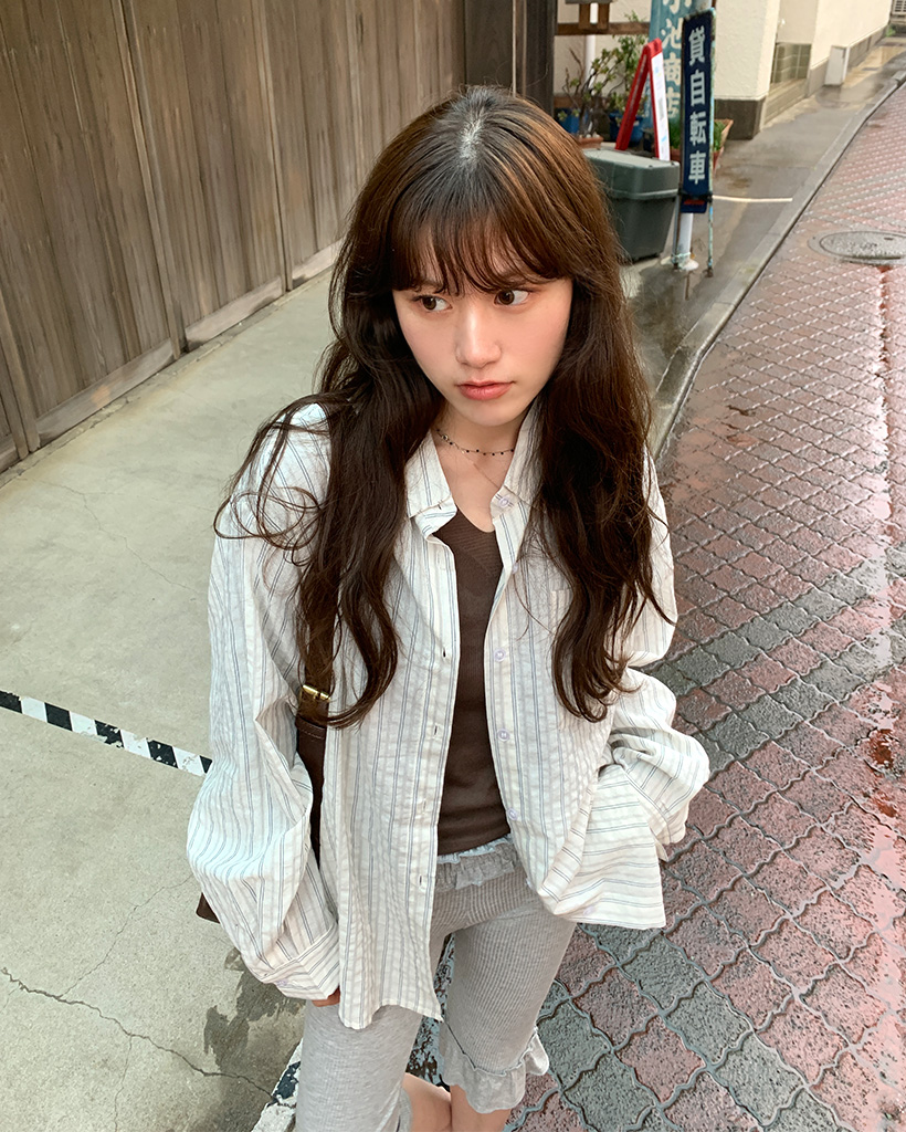 ストライプルーズフィットシャツ