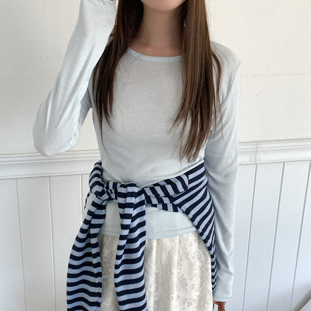 シアークルーネックロングスリーブTシャツ