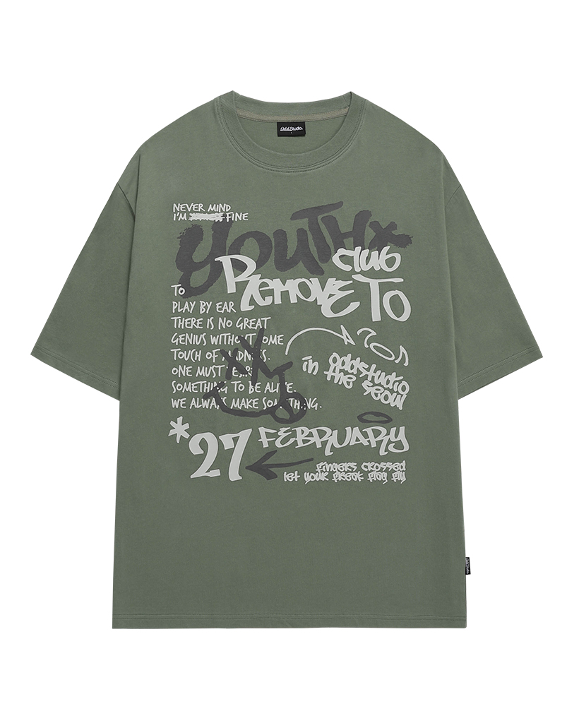 Youth Graffiti Graphic Oversized Fit T-Shirt - khaki