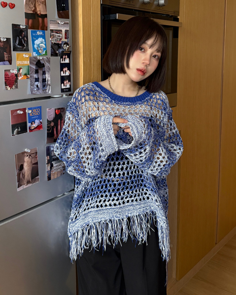 ボーダーフリンジメッシュニット | ファッション通販サイト NUGU