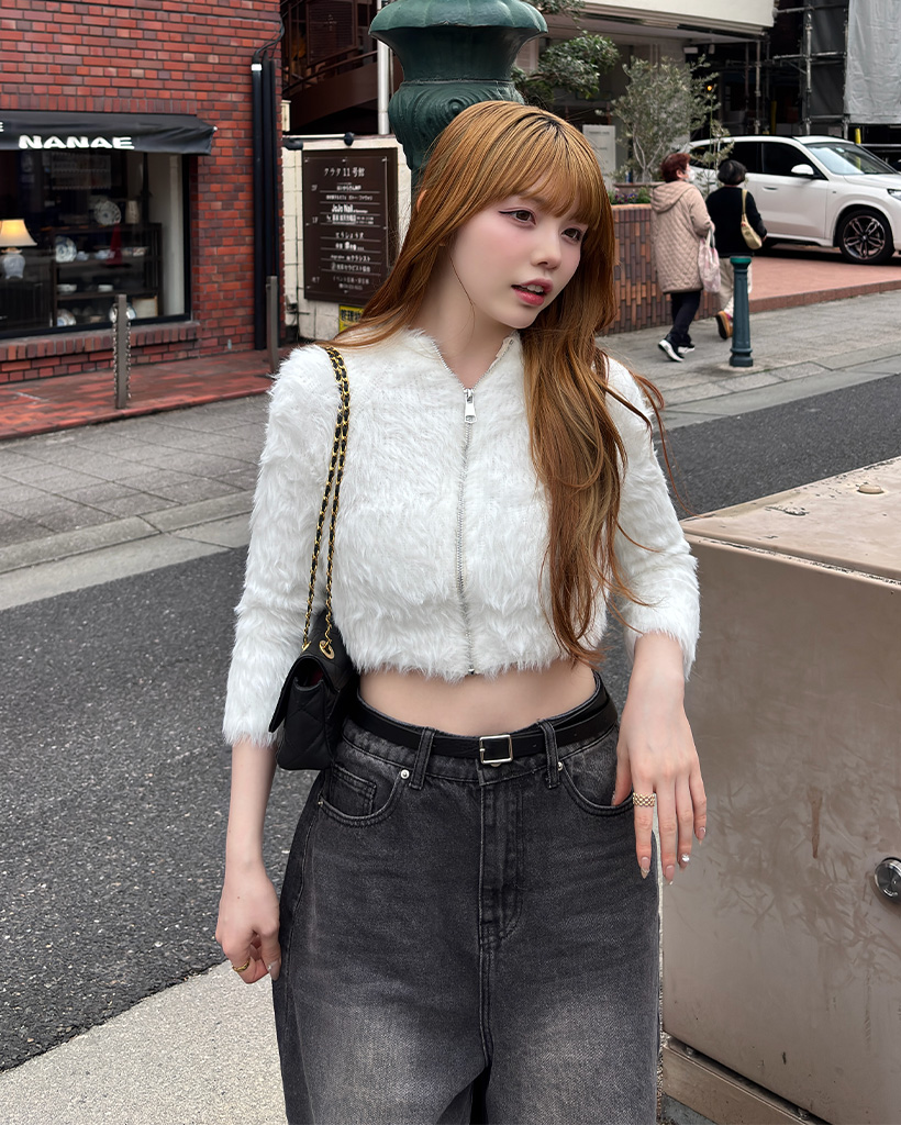 クロップニットジップカーディガン