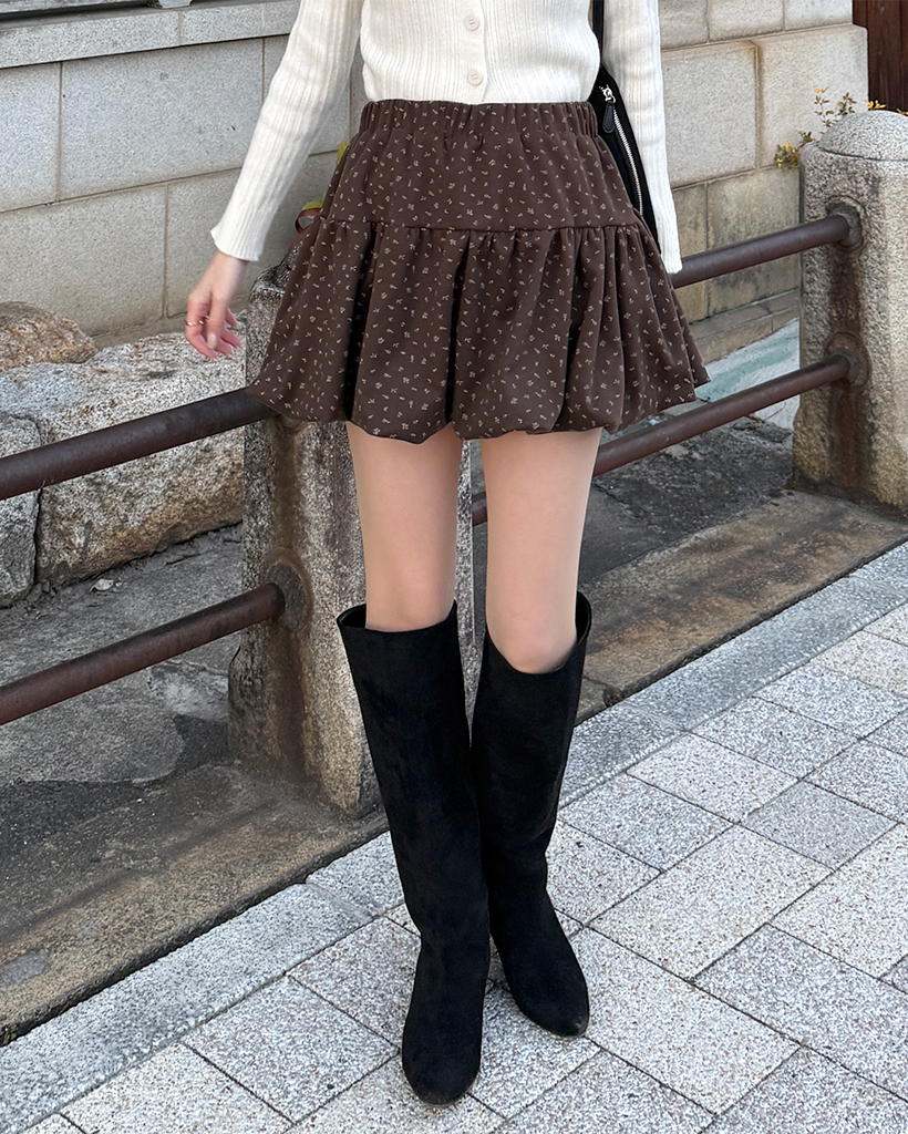 フラワーパターンバルーンフィットミニティアードスカート