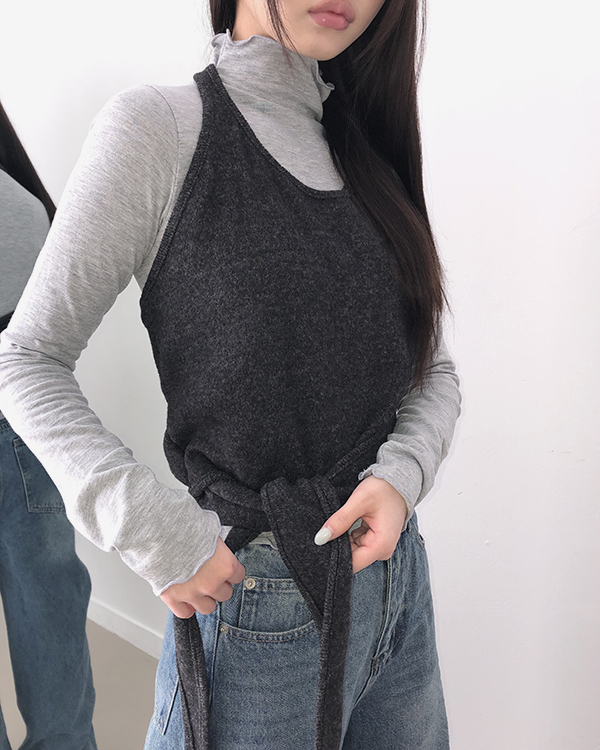 (set)ホルターネックラップレイヤードキャミソールセット