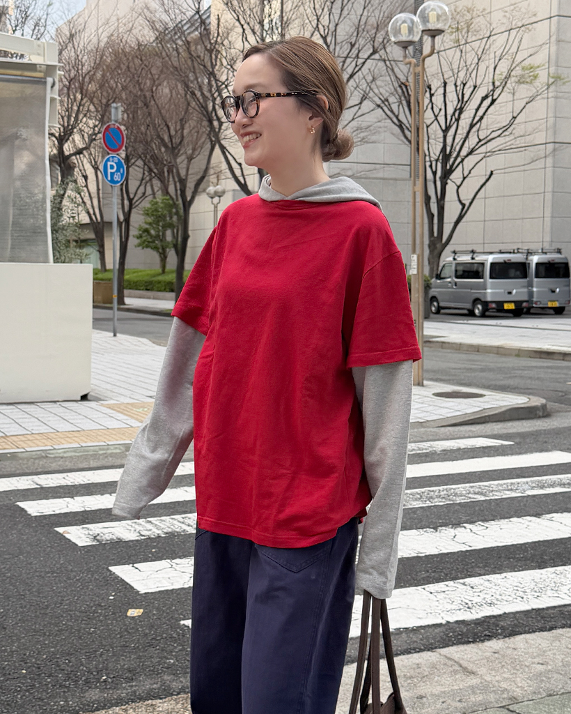 レイヤードフードロングTシャツ