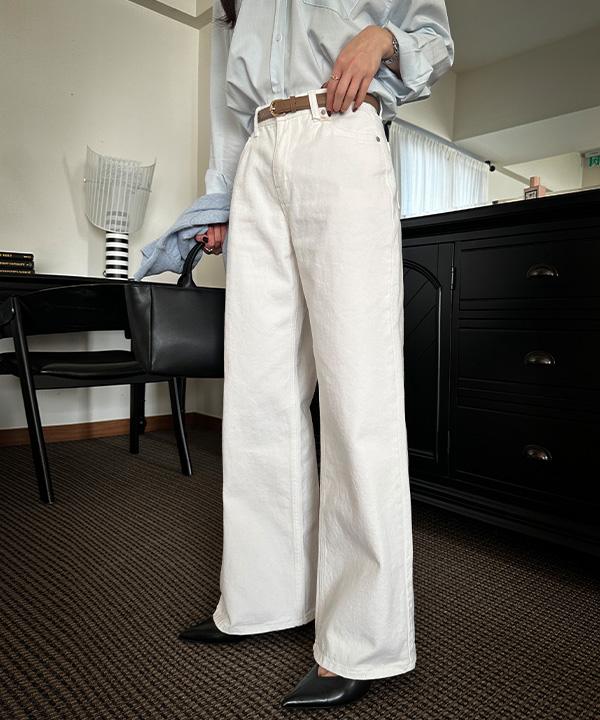 [選べる着丈]ストレートワイドホワイトパンツ