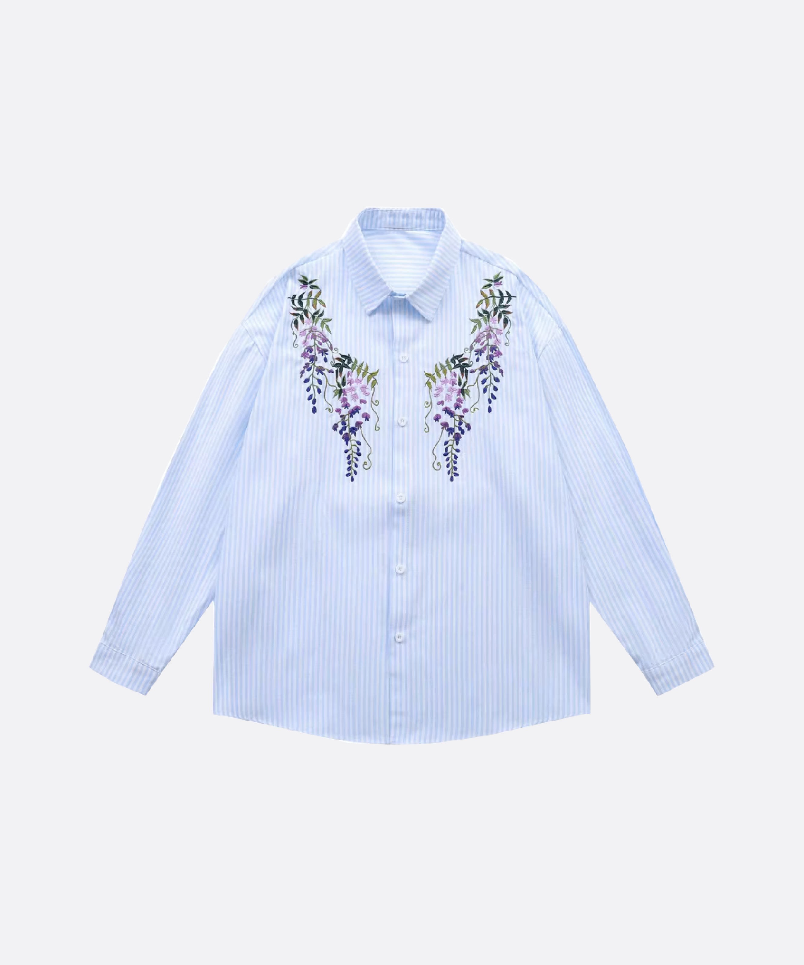フラワー刺繍ストライプシャツ