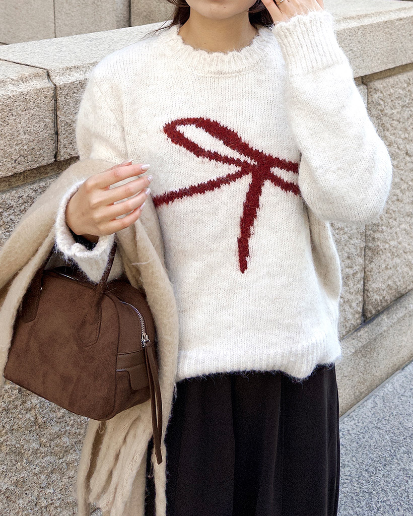 リボンタイポイントニット