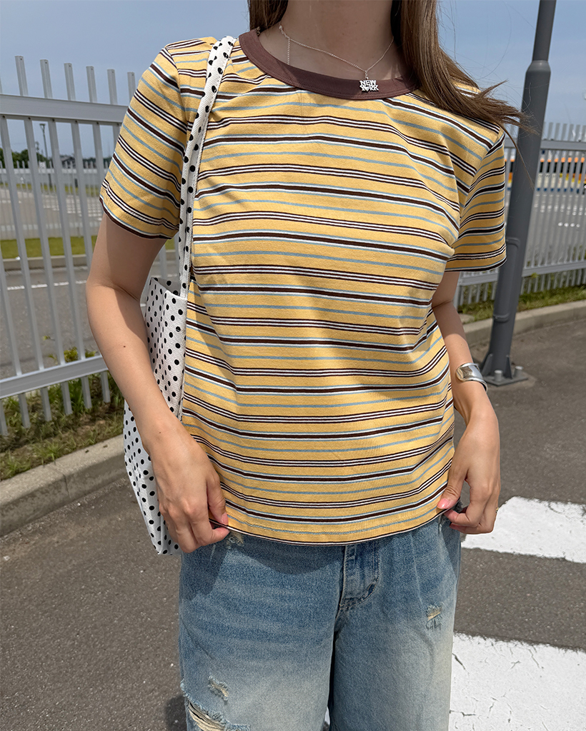 マルチボーダーハーフスリーブTシャツ