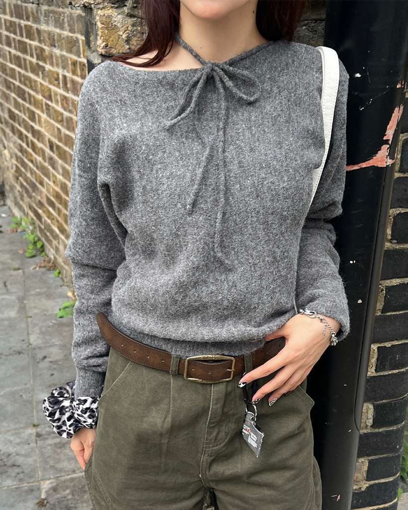 GUCCIボウタイニットTopsグリーンM-Lクリーニング済みリボンタイ 配色ライン入りボウタイりぼんニットプルオーバー